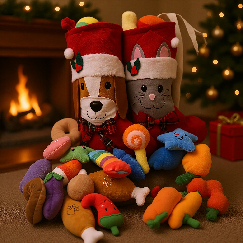 Dog & Cat Christmas Stockings with 8pc toys