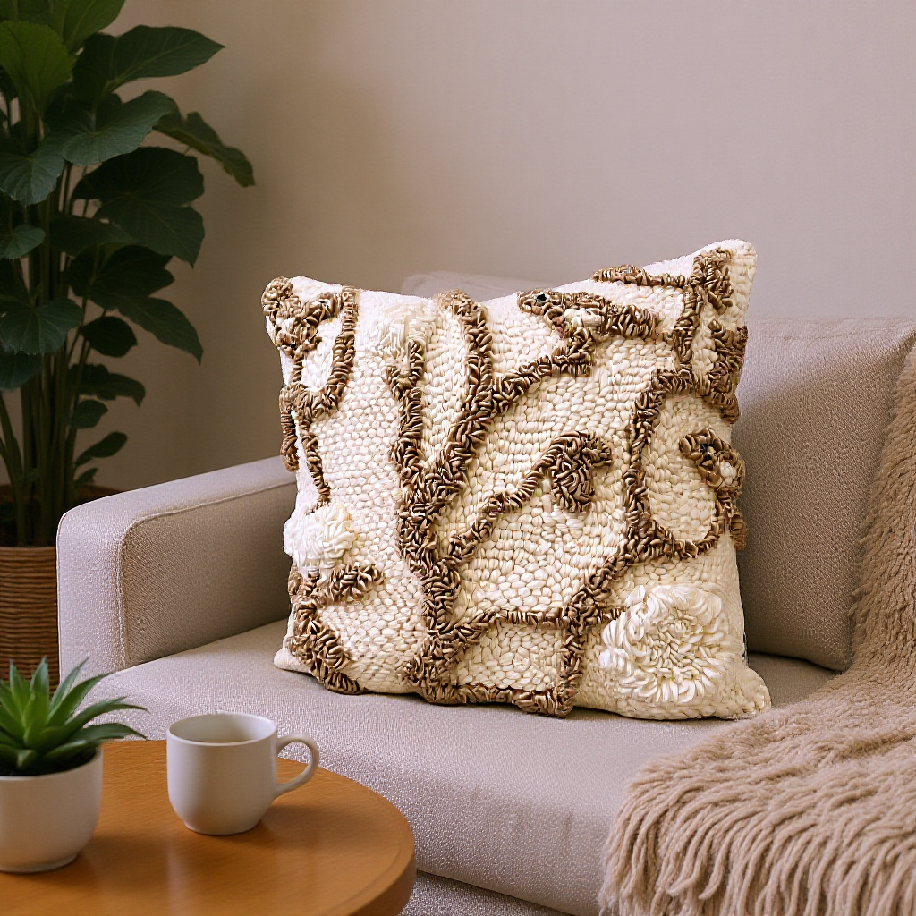 Decorative Throw Pillow - Beige & Brown 15”x15”