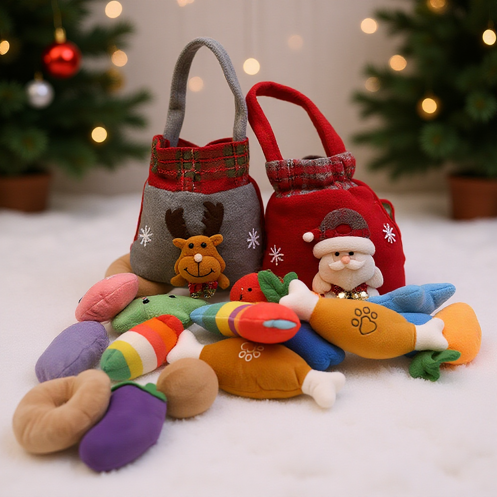 Christmas gift bag&6pc dog toys