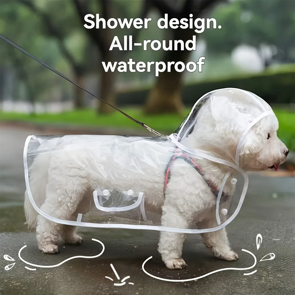 Transparent Waterproof Dog Raincoat – Adjustable Belly Strap, Harness Opening, Water-Resistant Jacket for Small & Medium Dogs