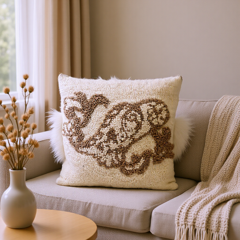 Decorative Throw Pillow - Beige & Brown 15”x15”