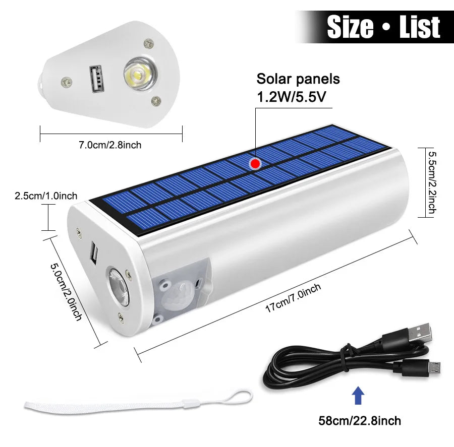 Solar Camping Flashlight – 4400mAh Power Bank, 1600 Lumens, Motion Sensor