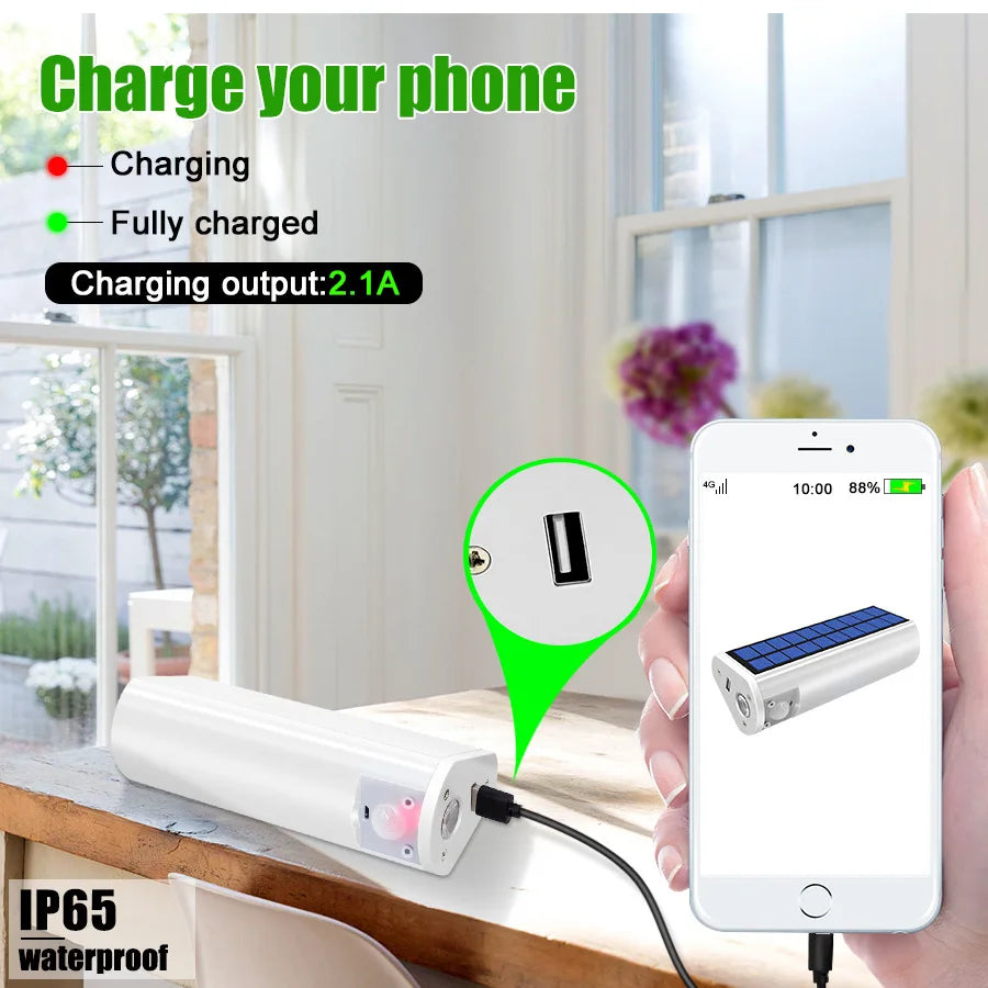 Solar Camping Flashlight – 4400mAh Power Bank, 1600 Lumens, Motion Sensor