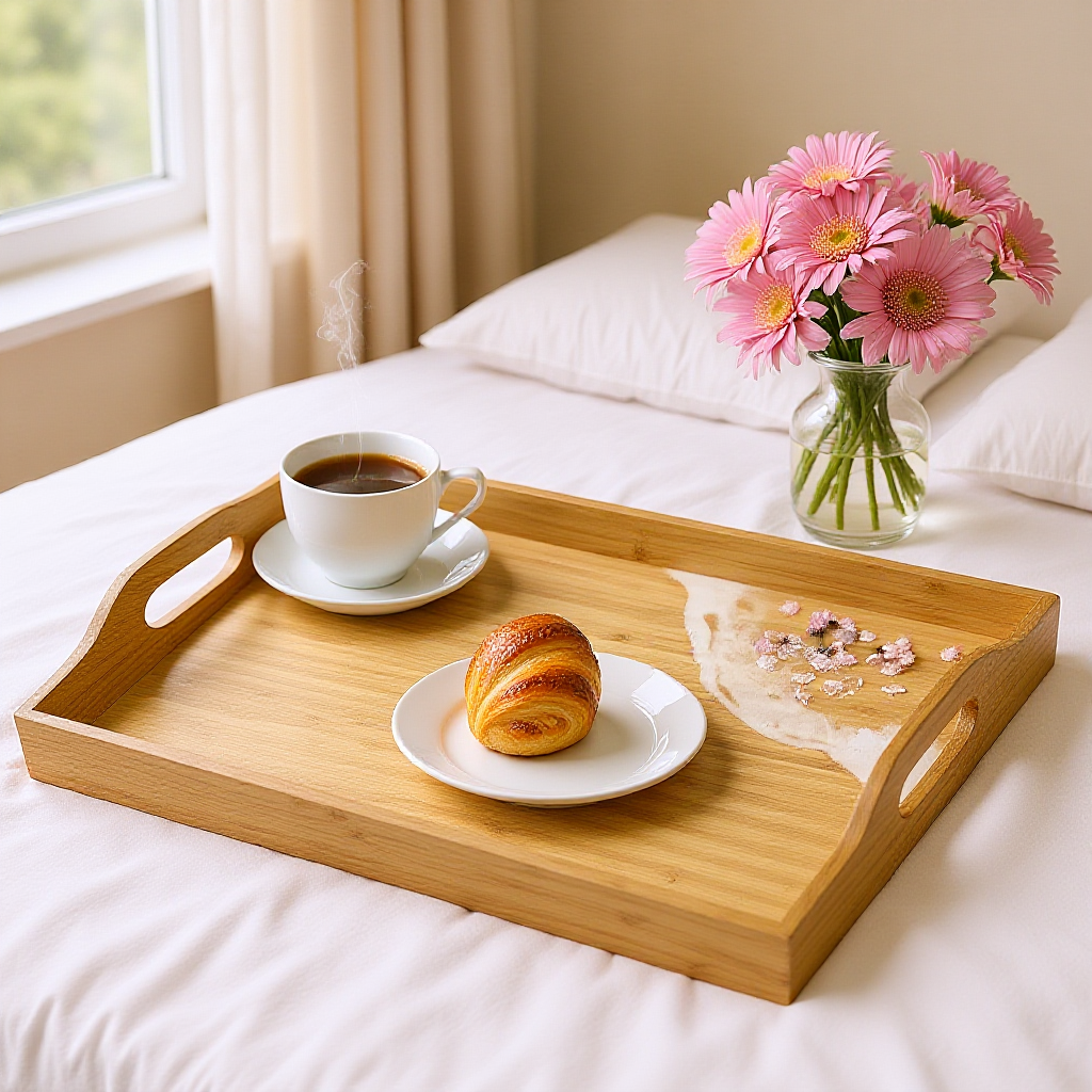 Futurehome Wooden Serving Tray with Handles – 12"x20" Large Wood Tray for Food, Breakfast, Charcuterie Board, Entertaining & Home Decor