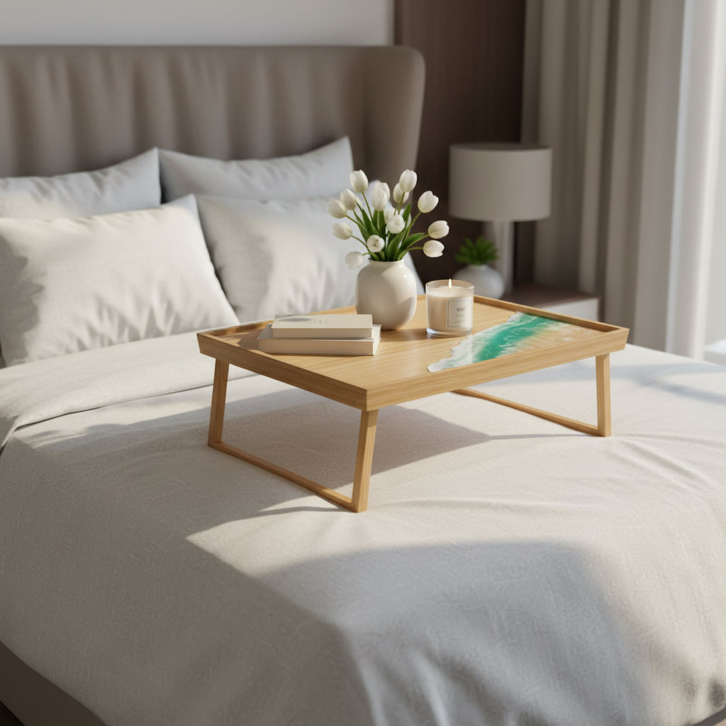 Futurehome Bamboo Bed Tray Table | 21" x 12" Foldable Legs | Breakfast in Bed, Laptop, Work from Home | Coastal Boho Decor
