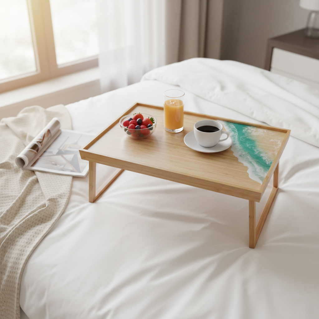 Futurehome Bamboo Bed Tray Table | 21" x 12" Foldable Legs | Breakfast in Bed, Laptop, Work from Home | Coastal Boho Decor