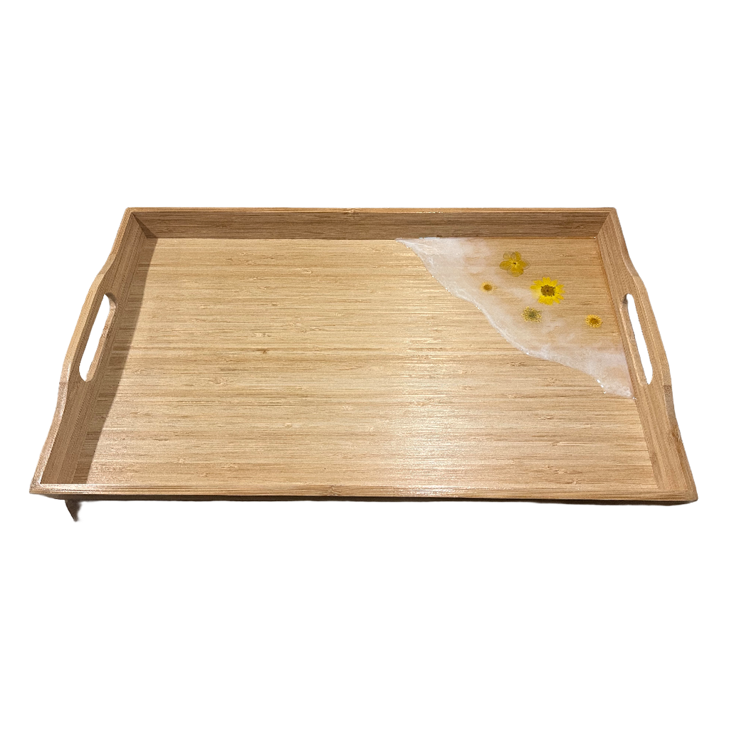 Wooden Serving Tray with Handles – 12" x 20" Natural Wood Finish, Decorative Breakfast & Coffee Tray for Kitchen, Dining, Bedroom & Ottoman Decor
