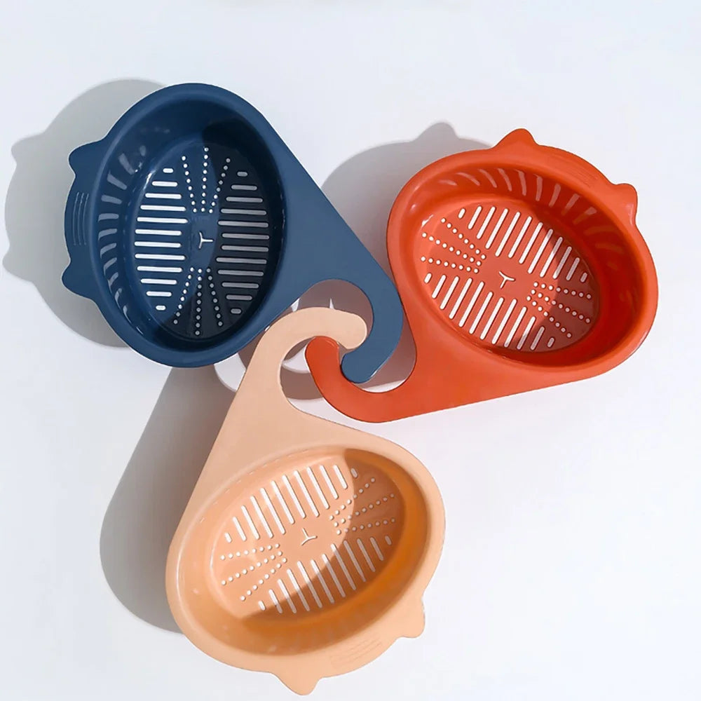 Cat Shape Kitchen Sink Drain Basket – Faucet Filter Strainer Shelf for Fruit, Vegetable & Food Scraps, PP Plastic Organizer, 20x17cm, Blue/Orange/Pink