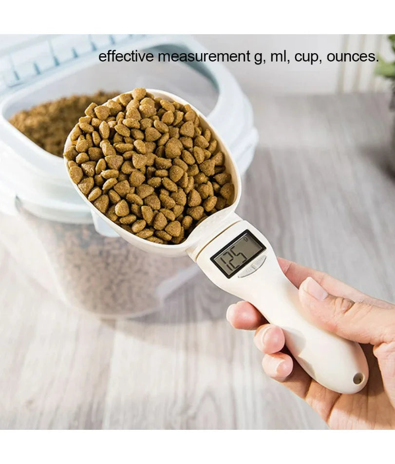 Pet Food Measuring Scoop with Digital Scale – Electronic LED Display, 4 Units (g/ml/cup/oz), 800g Capacity, for Dog & Cat Food, Cooking & Baking,
