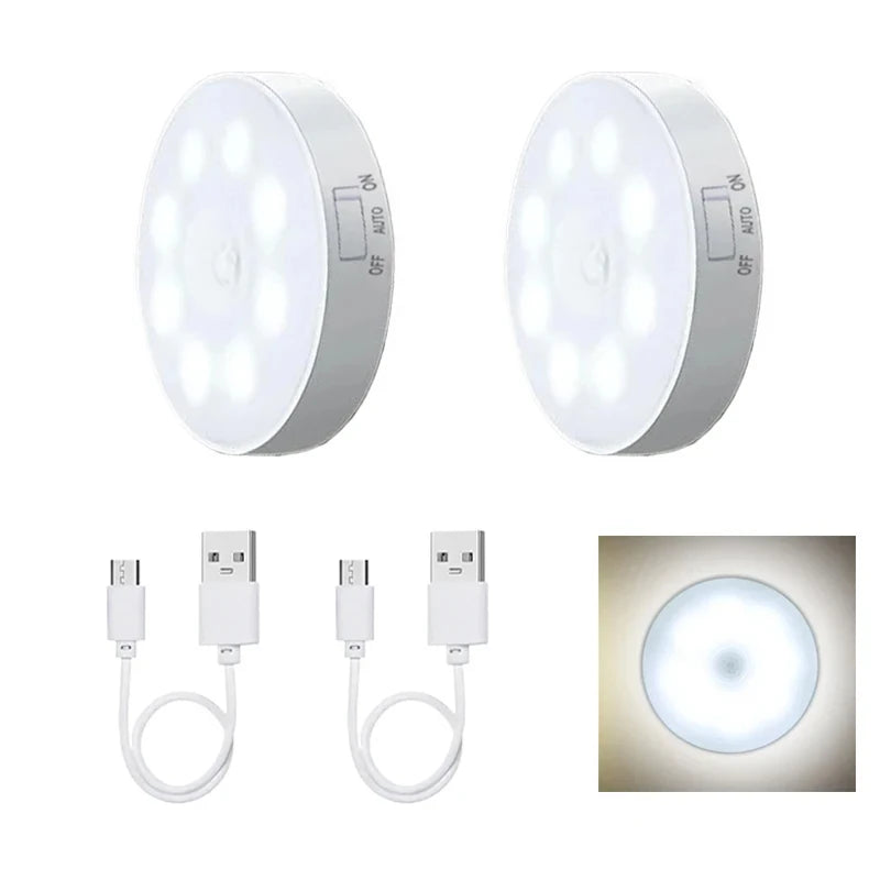 3-Pack Motion Sensor LED Night Light – USB Rechargeable Wireless Cabinet Light, 120° Sensor, Magnetic Mount, Cool/Warm White