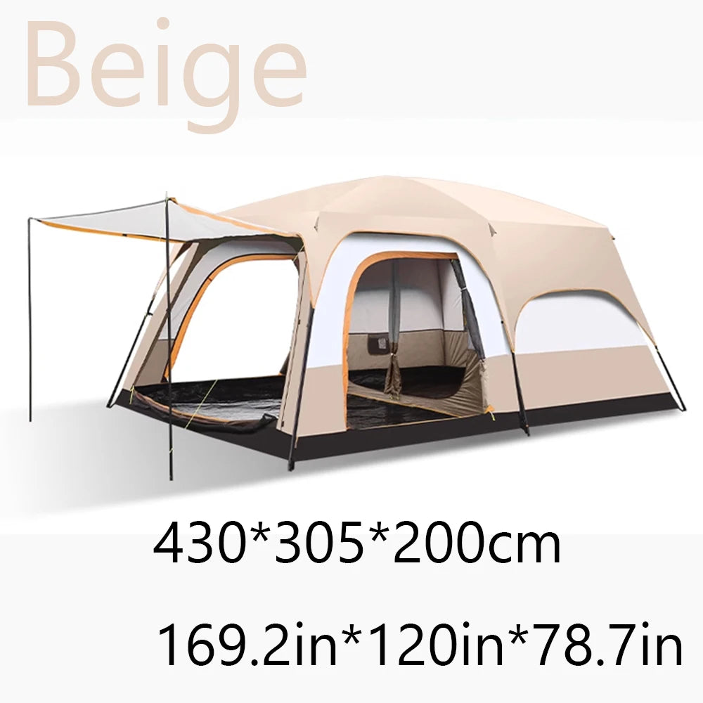 330x210x185cm Person 2 Room Family Tent Large Double Layer Camping Tent with Sun Mosquito Protection Waterproof Privacy Shelter