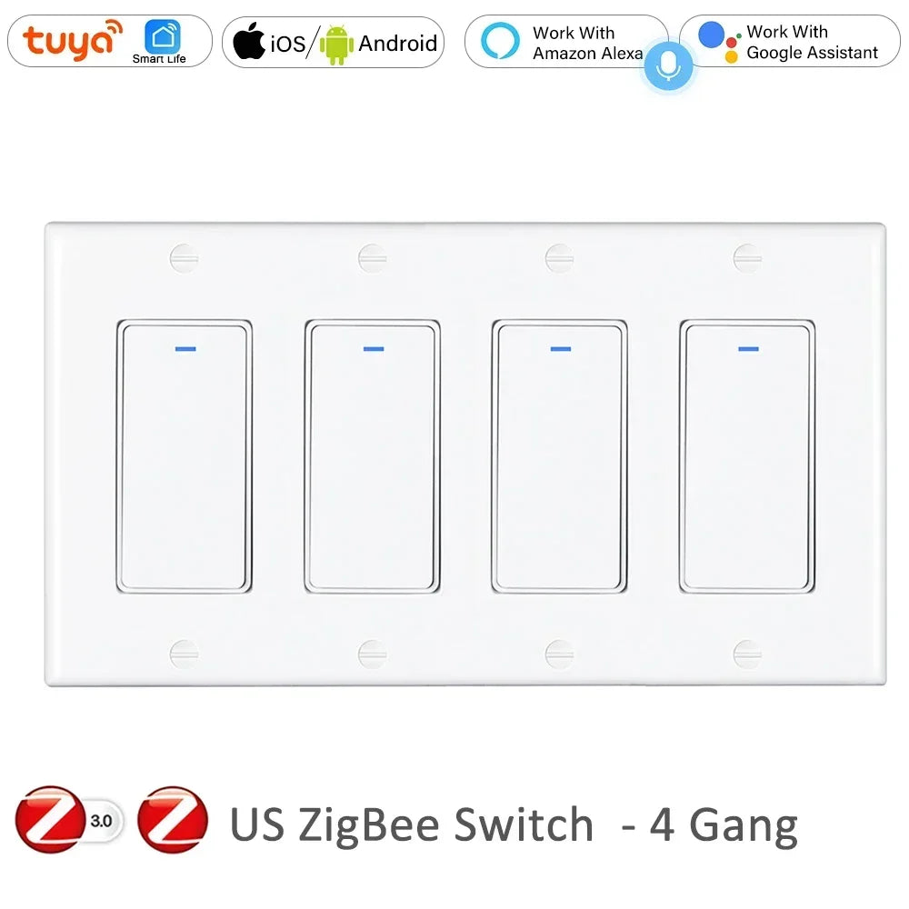Tuya Zigbee Smart Wall Switch – 1/2/3/4 Gang, Alexa & Google, US Standard