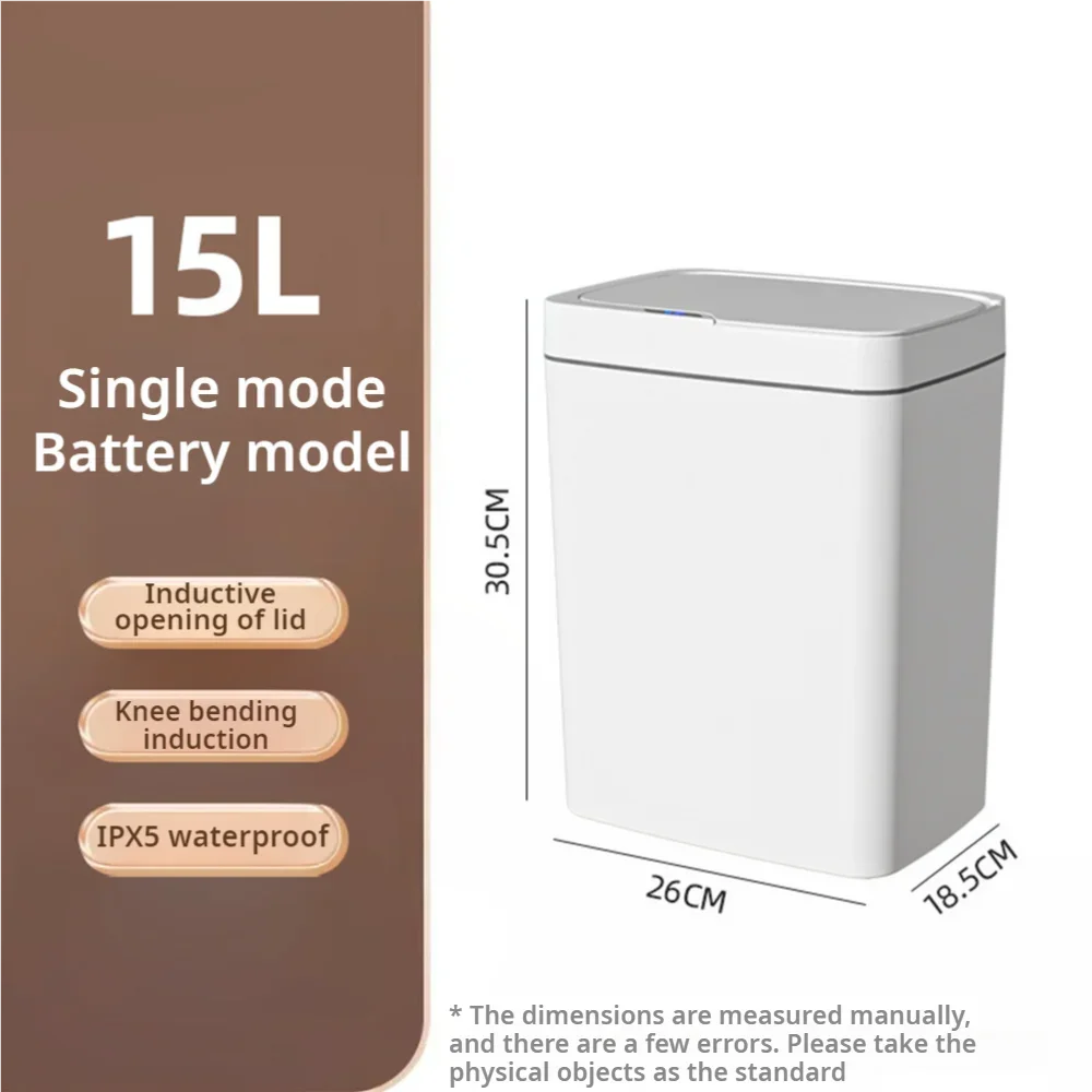 Touchless Sensor Trash Can 15L – Automatic Bagging, IPX5 Waterproof, Smart Induction Garbage Bin for Bathroom, Kitchen & Bedroom