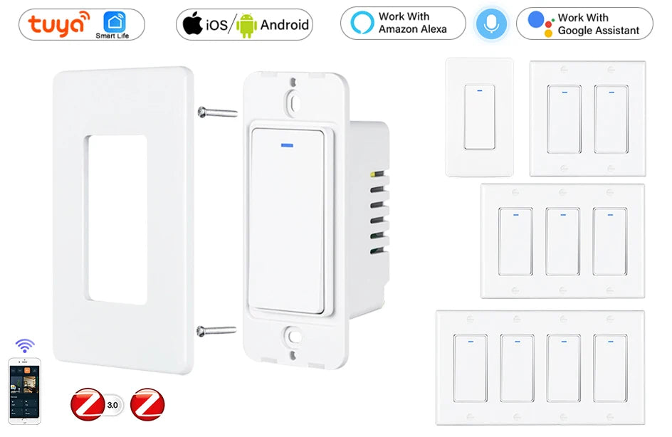 Tuya Zigbee Smart Wall Switch – 1/2/3/4 Gang, Alexa & Google, US Standard