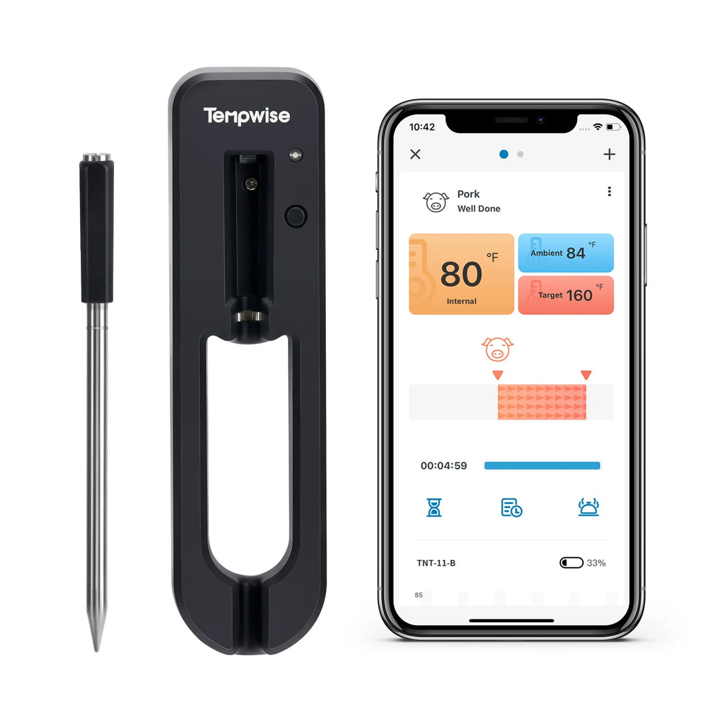 Wireless Bluetooth Meat Thermometer – IP67 Waterproof, Dual Sensor, 30m Range, 23 USDA Presets, App Monitoring for Oven, BBQ, Grill & Smoker