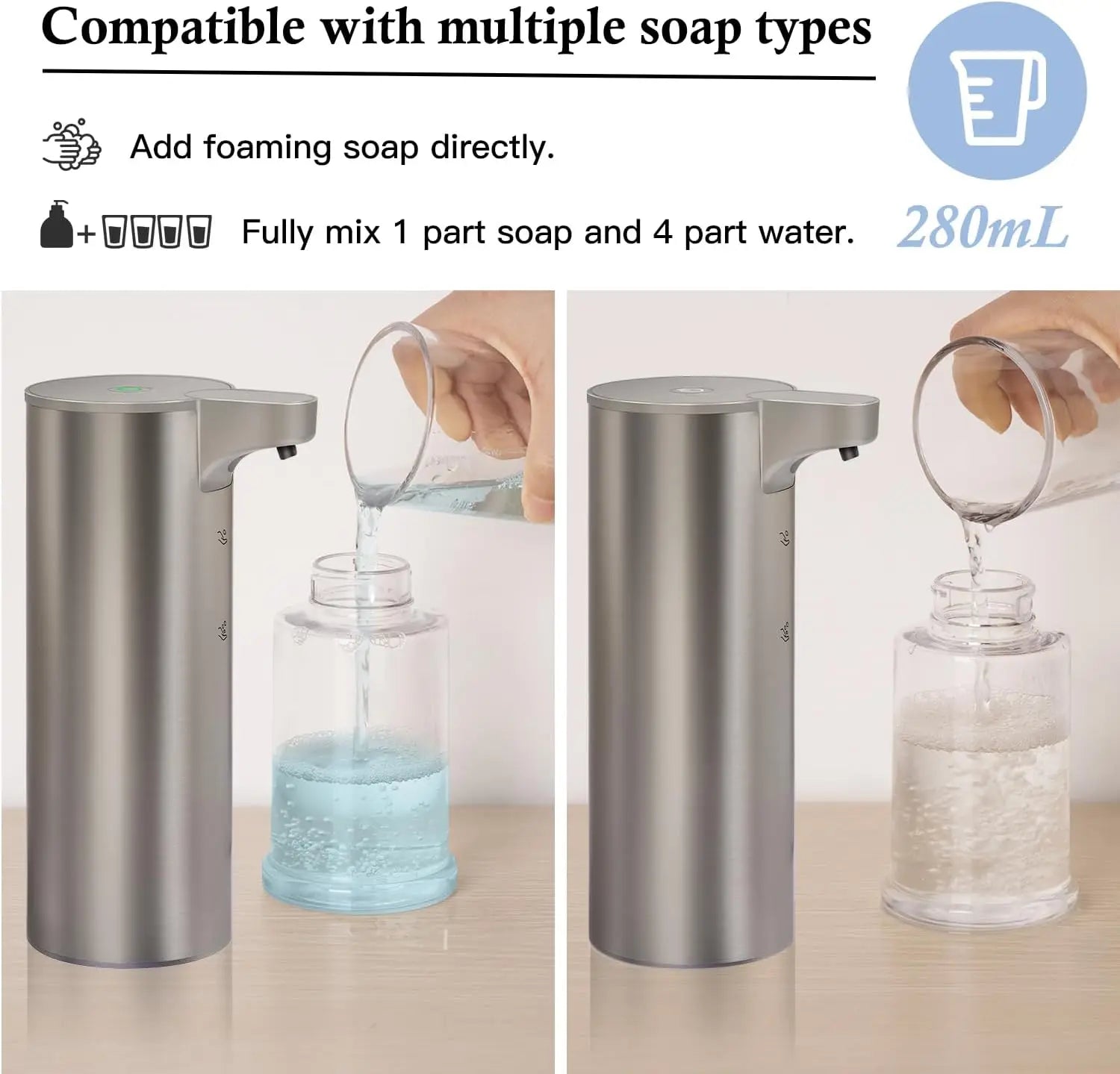 Automatic Soap Dispenser with LED Light – Touchless Stainless Steel Sensor Pump