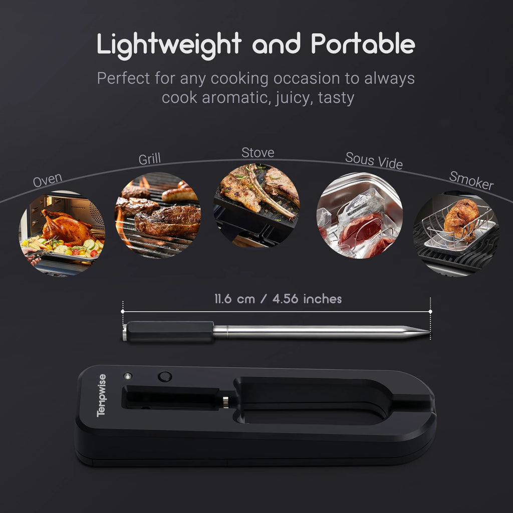 Wireless Bluetooth Meat Thermometer – IP67 Waterproof, Dual Sensor, 30m Range, 23 USDA Presets, App Monitoring for Oven, BBQ, Grill & Smoker