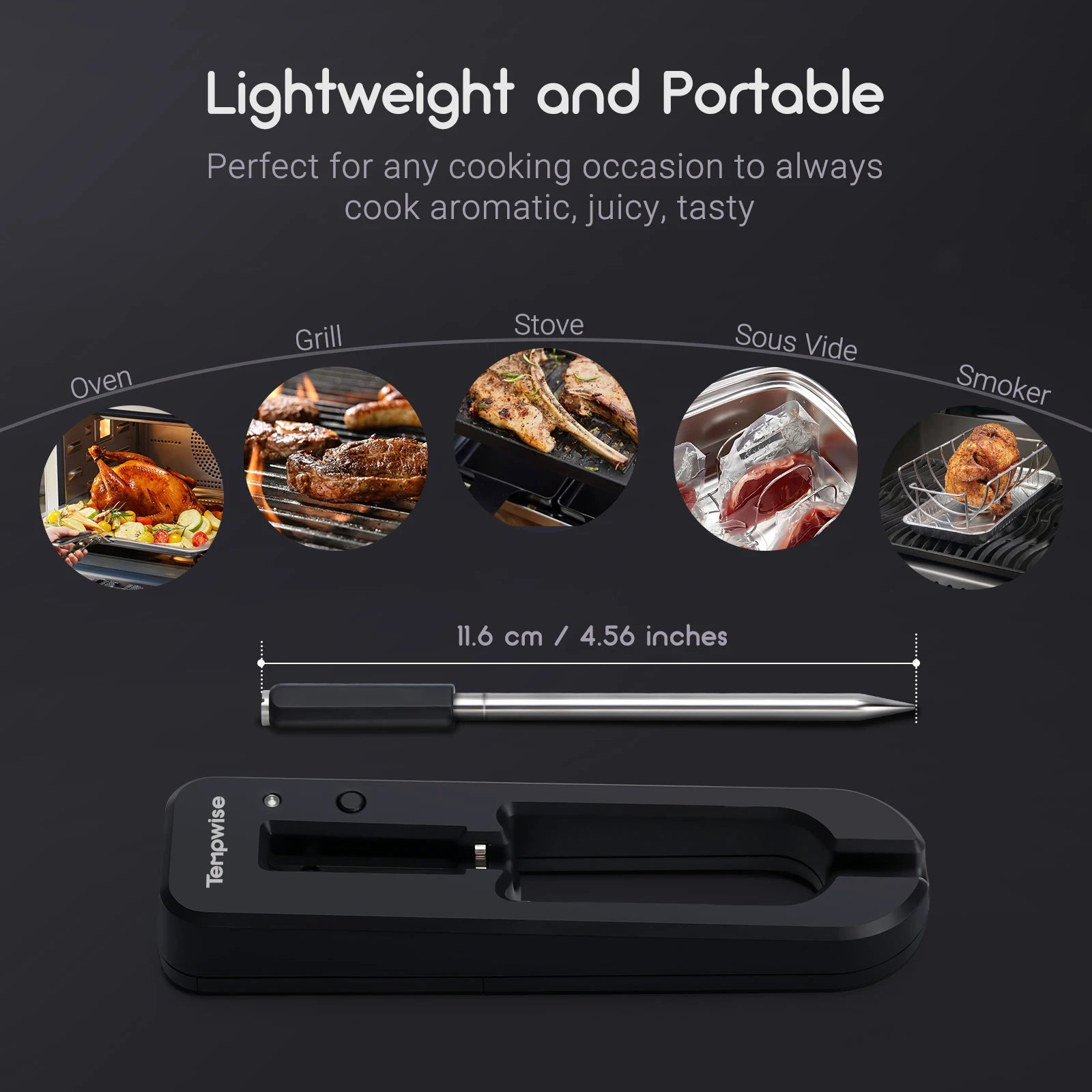 Wireless Bluetooth Meat Thermometer – IP67 Waterproof, Dual Sensor, 30m Range, 23 USDA Presets, App Monitoring for Oven, BBQ, Grill & Smoker