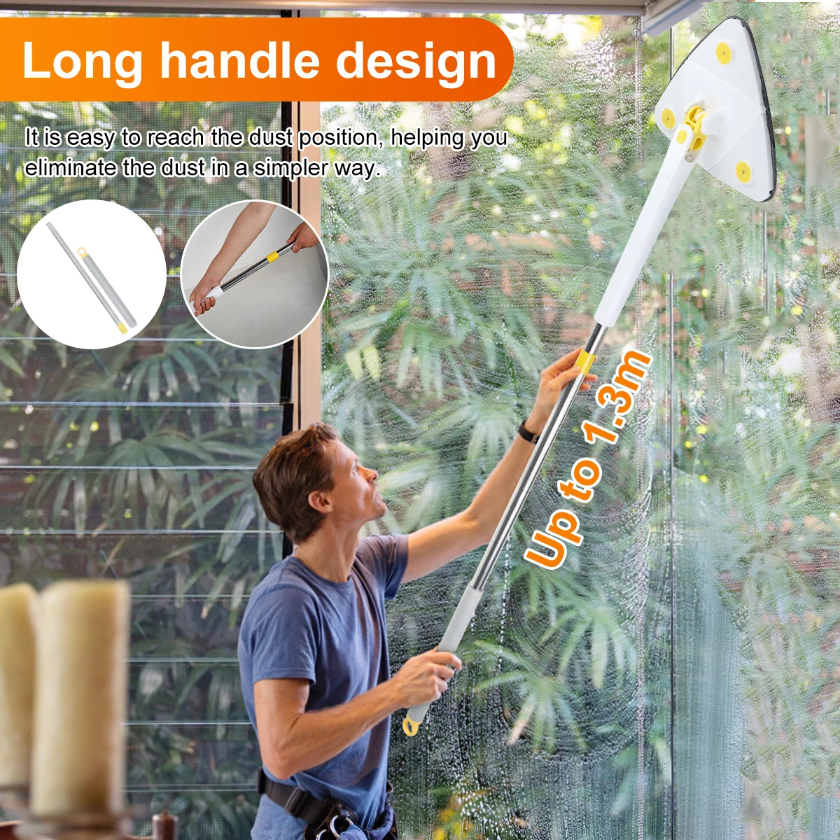 Telescopic Triangle Mop 360° Rotatable Cleaning Mop Foldable Self Water Squeezing Wall Cleaning Mop Wet and Dry Use Home Tools