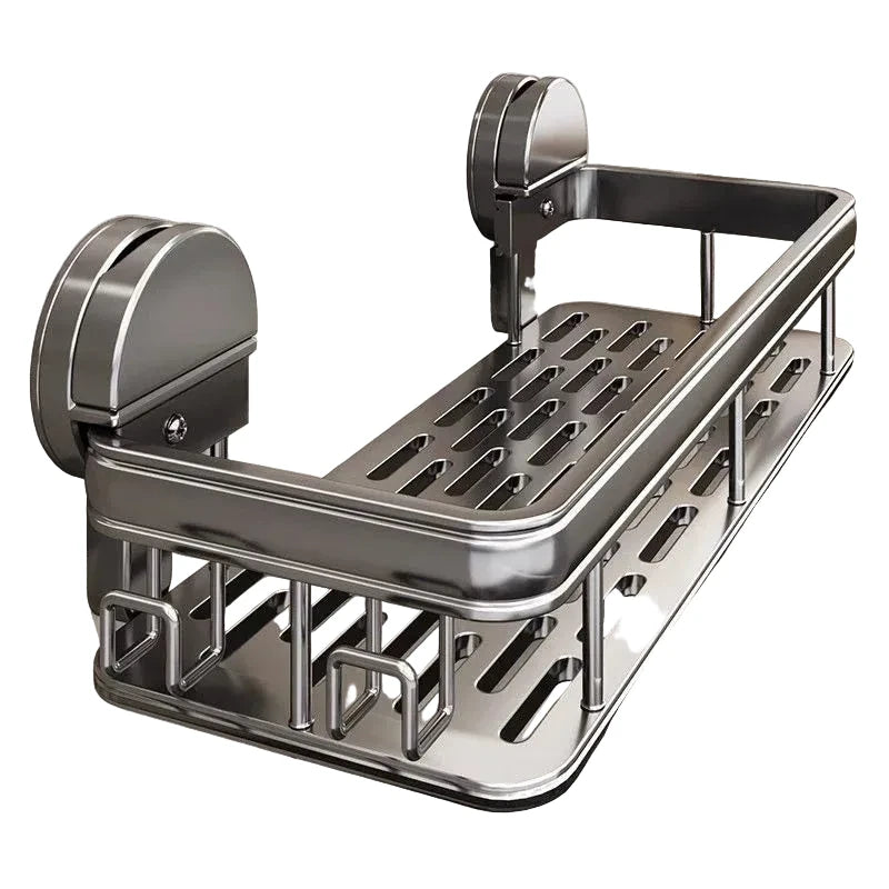 No-Drill Bathroom Shelf – Suction Cup Space Aluminum, Gun Gray