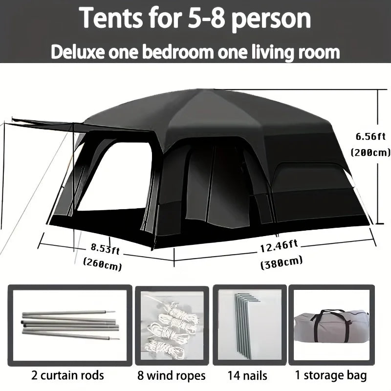 330x210x185cm Person 2 Room Family Tent Large Double Layer Camping Tent with Sun Mosquito Protection Waterproof Privacy Shelter