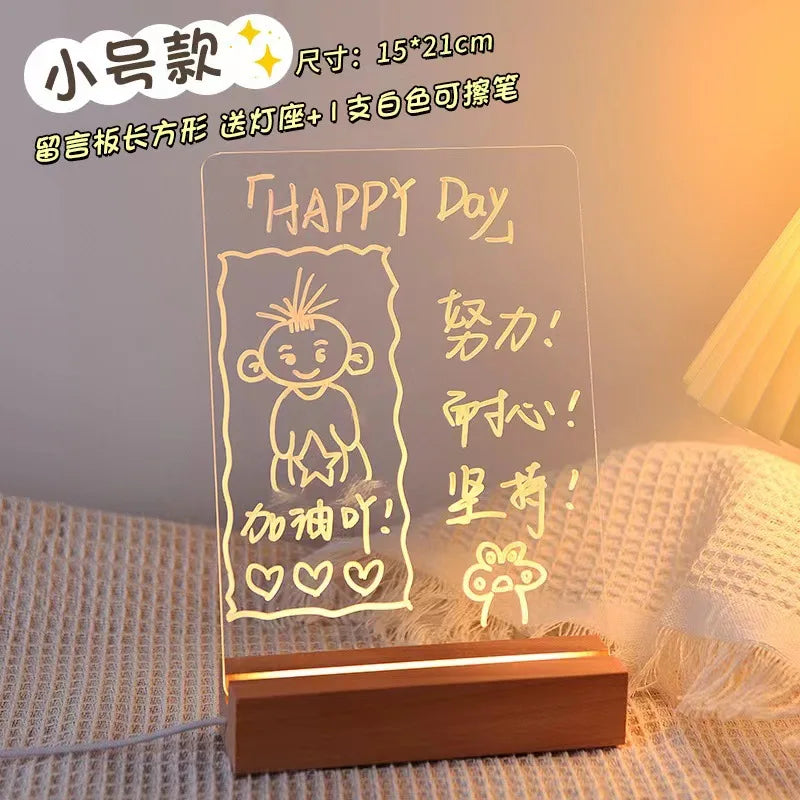 LED Luminous Acrylic Message Board – Desktop Night Light with Erasable Writing, Transparent Glowing Reminder Board for Home, Office & Bedroom Decor