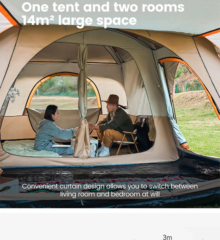 330x210x185cm Person 2 Room Family Tent Large Double Layer Camping Tent with Sun Mosquito Protection Waterproof Privacy Shelter