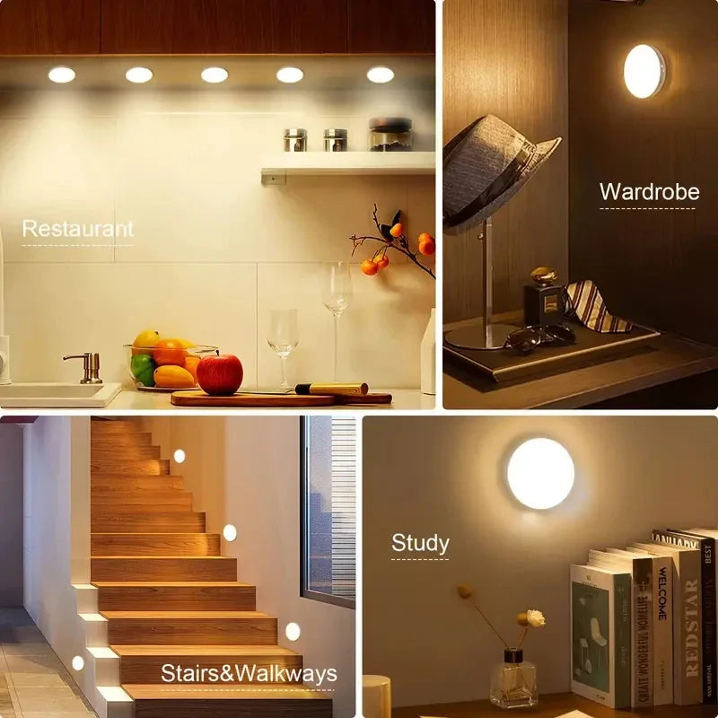 3-Pack Motion Sensor LED Night Light – USB Rechargeable Wireless Cabinet Light, 120° Sensor, Magnetic Mount, Cool/Warm White