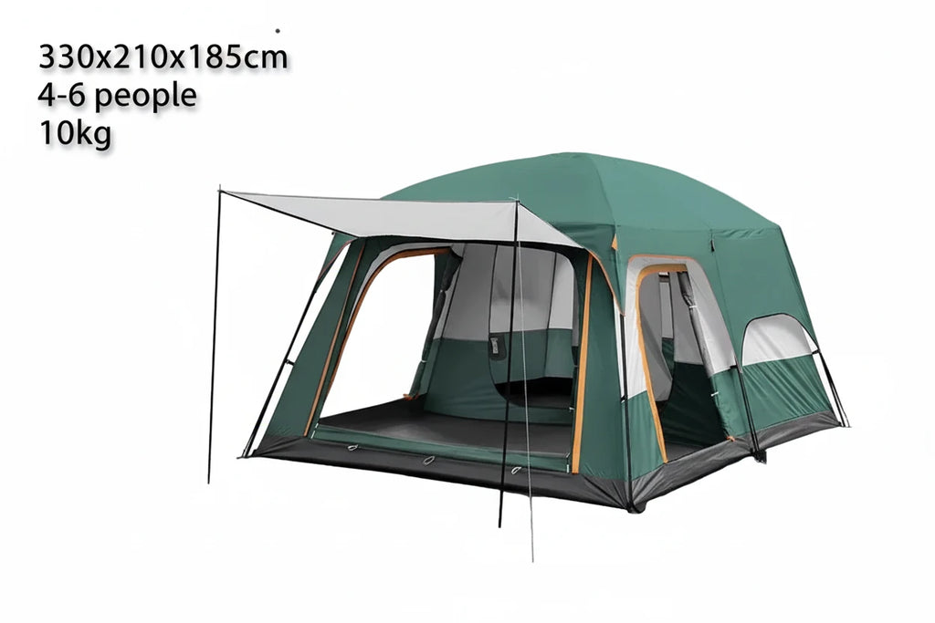 330x210x185cm Person 2 Room Family Tent Large Double Layer Camping Tent with Sun Mosquito Protection Waterproof Privacy Shelter
