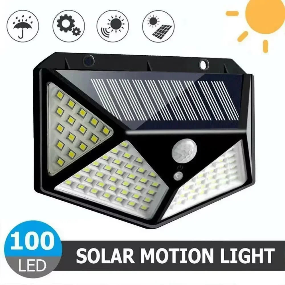 100 LED Solar Motion Sensor Outdoor Light –  Garden Wall Security Spotlight