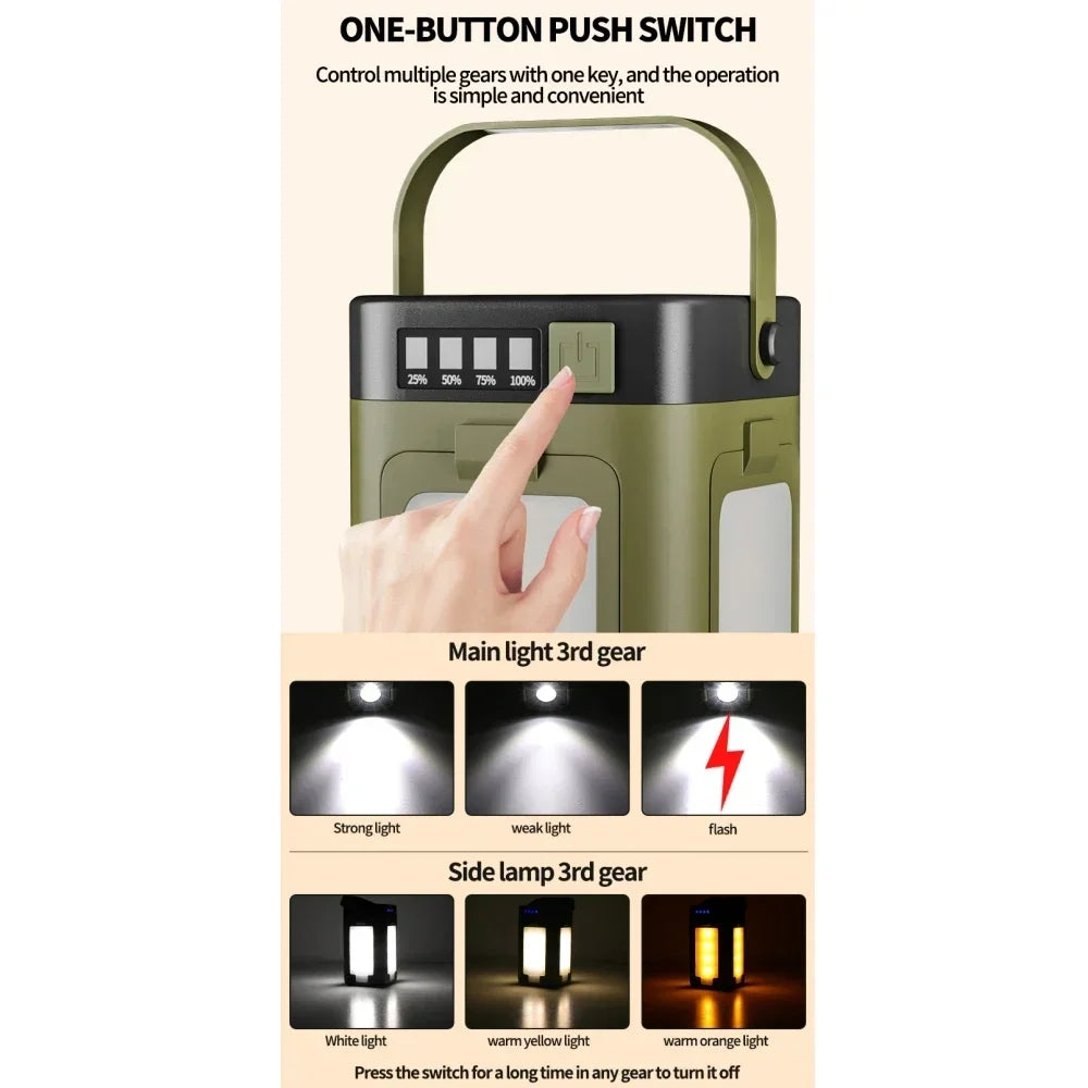 Solar Foldable Camping Lantern – 2000mAh Power Bank, 6 Modes, IPX4