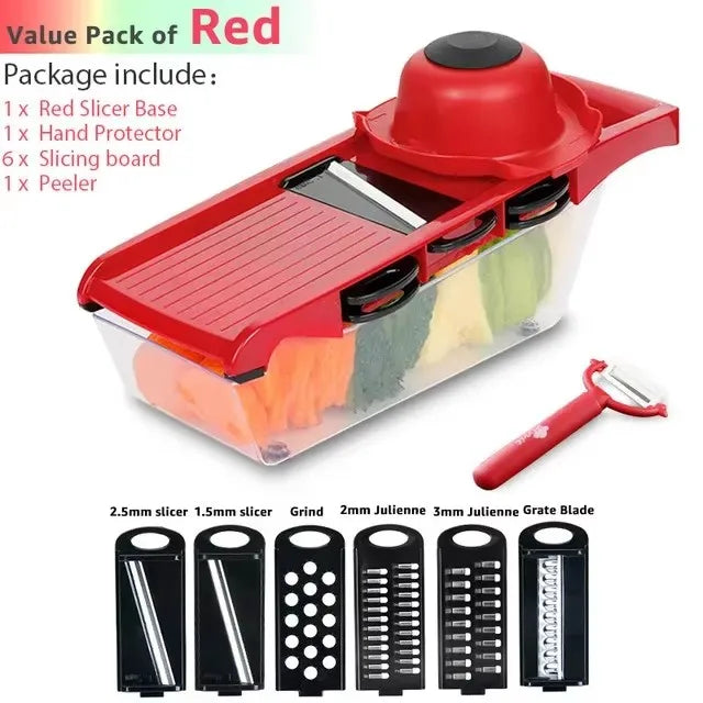Multifunctional Vegetable Chopper with 7 Interchangeable Blades – Manual Food Slicer, Grater & Shredder