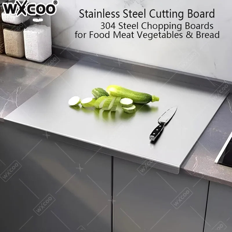 304 Stainless Steel Cutting Board – Food Grade Heavy Duty Chopping Board with Anti-Slip Mat & Scale Markings, Dishwasher Safe for Meat, Vegetables, Bread & Pizza