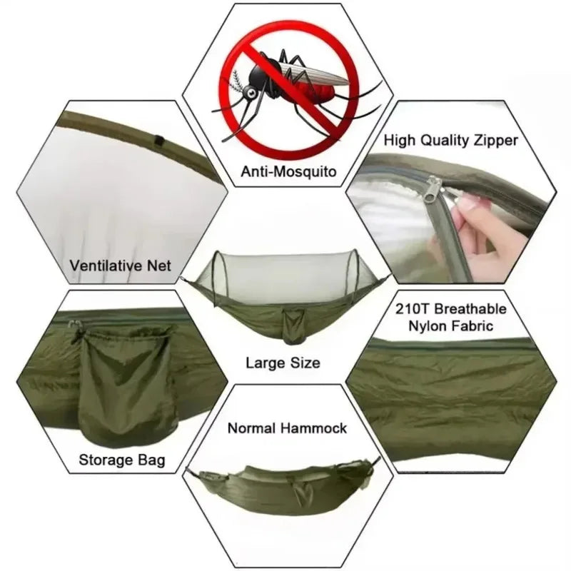 Outdoor Camping Hammock with Mosquito Net – Portable Hanging Bed for Camping, Hiking & Backyard