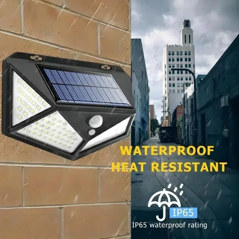 100 LED Solar Motion Sensor Outdoor Light –  Garden Wall Security Spotlight