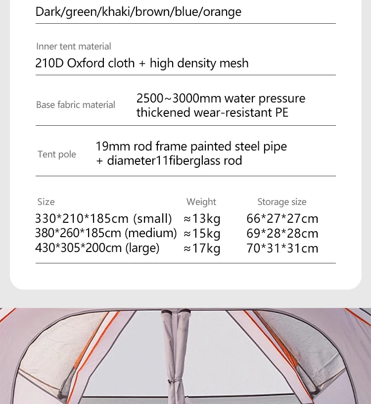 330x210x185cm Person 2 Room Family Tent Large Double Layer Camping Tent with Sun Mosquito Protection Waterproof Privacy Shelter