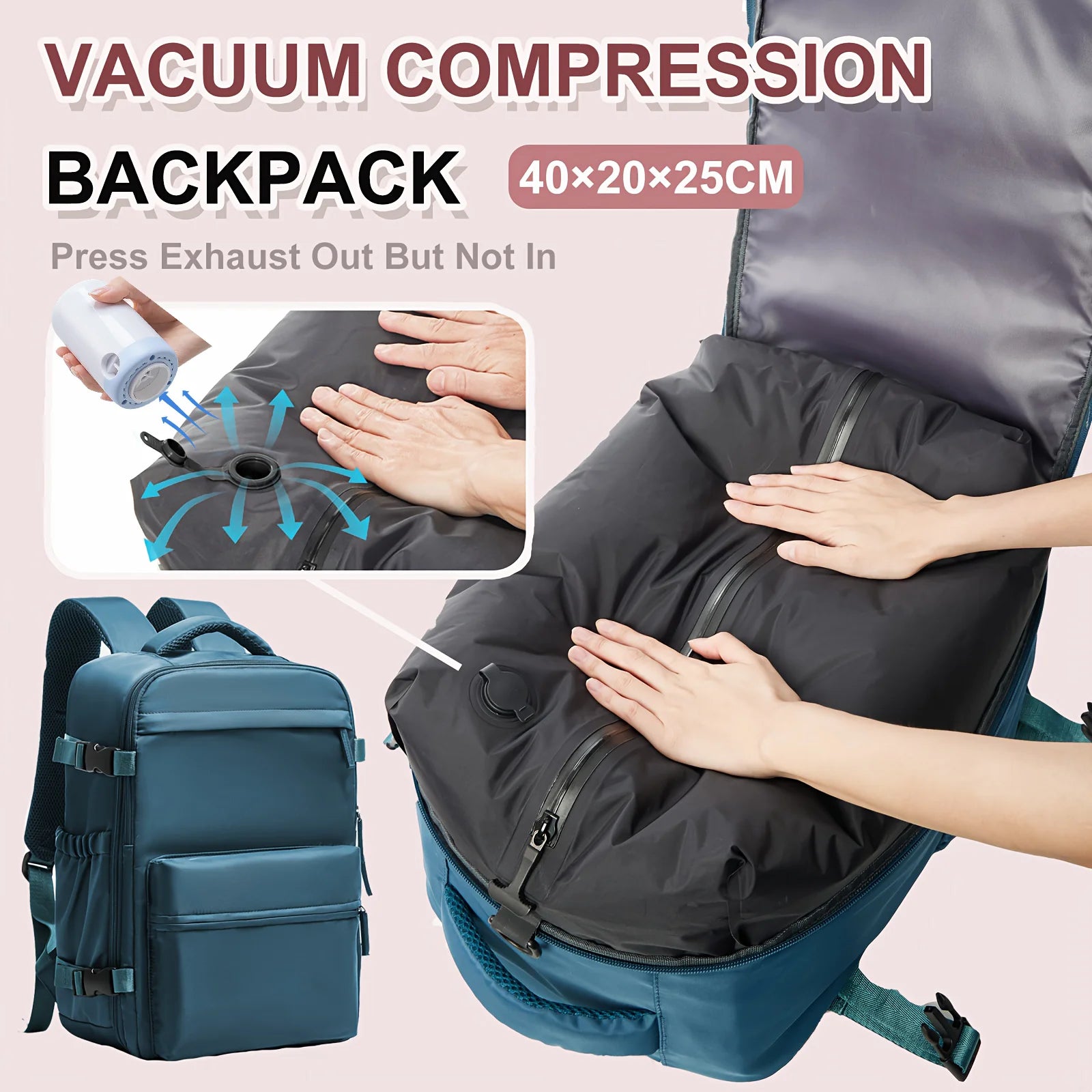 Air Vacuum Compression Backpack – Cabin-Approved Carry-On, Laptop Bag with Vacuum Clothing Storage (20–35L)