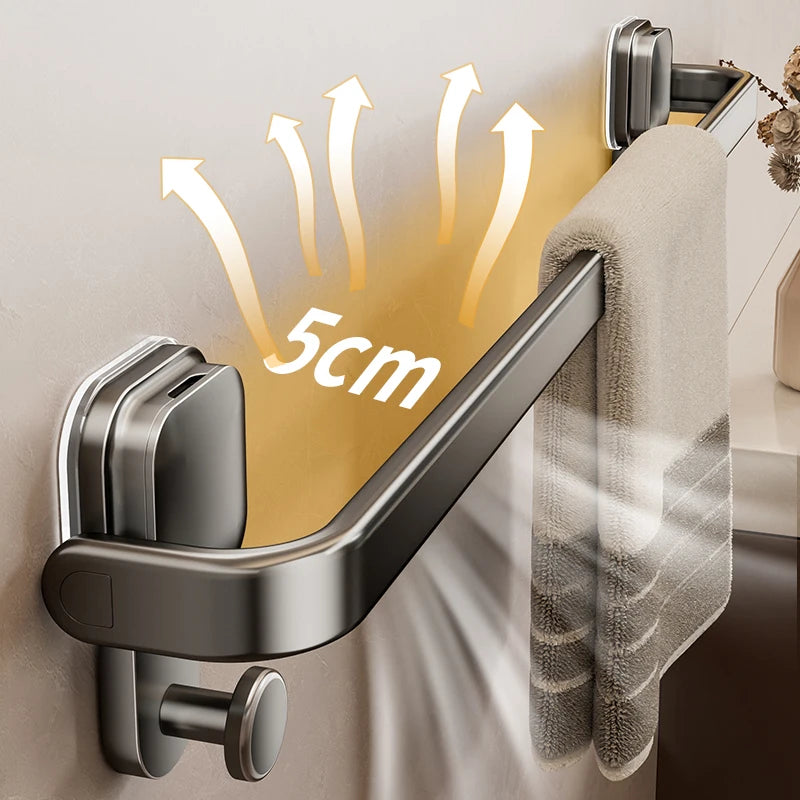 Foldable Towel Bar with Suction Cups – No Drill Wall Mount Steel Towel Rack for Bathroom, Kitchen & Balcony, Available in 30/40/50cm, Dark Gray