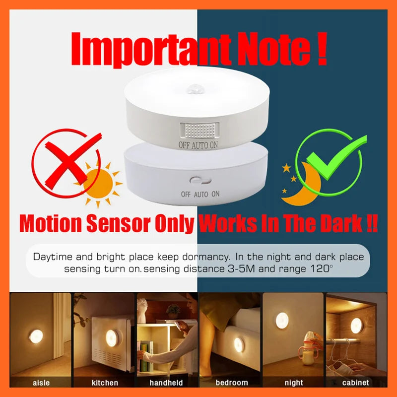 Motion Sensor Night Light – USB Rechargeable, 8 LED, 40+ Day Battery