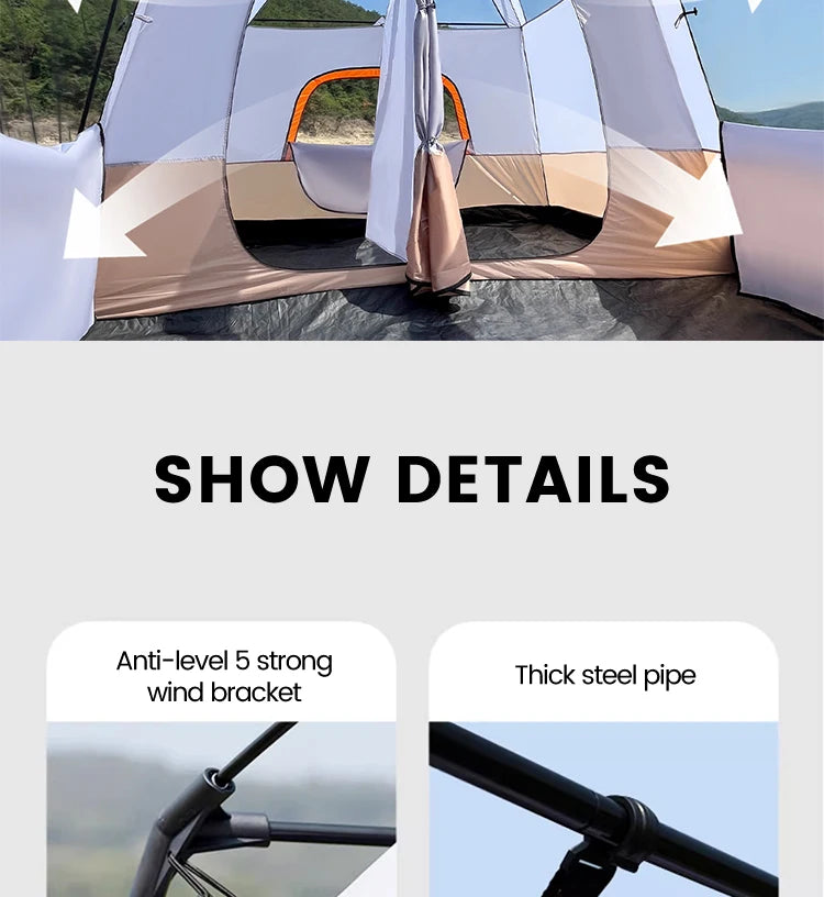 330x210x185cm Person 2 Room Family Tent Large Double Layer Camping Tent with Sun Mosquito Protection Waterproof Privacy Shelter