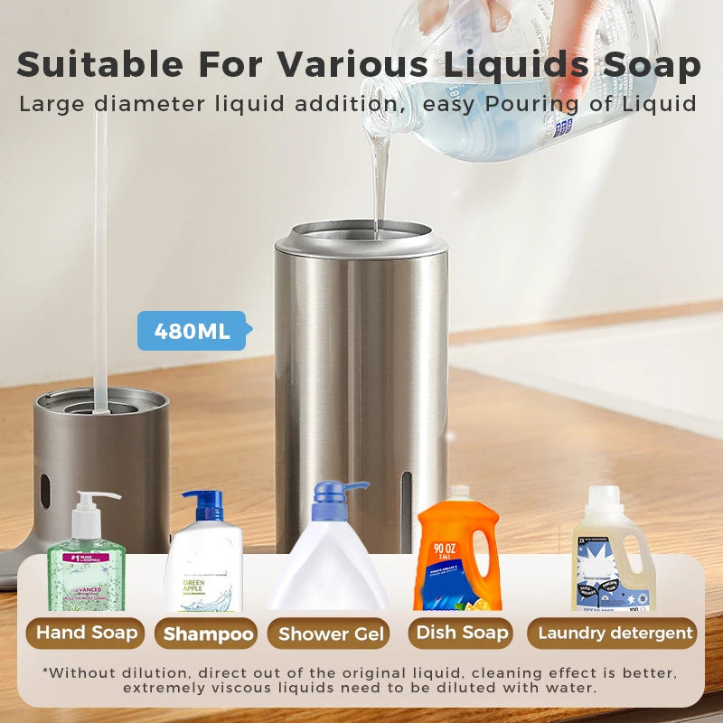 Automatic Soap Dispenser – 480ml 304 Stainless Steel, IPX7, Rechargeable