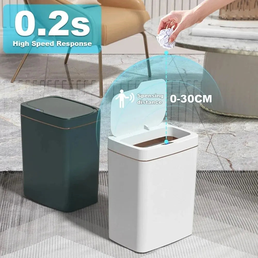 Touchless Sensor Trash Can 15L – Automatic Bagging, IPX5 Waterproof, Smart Induction Garbage Bin for Bathroom, Kitchen & Bedroom