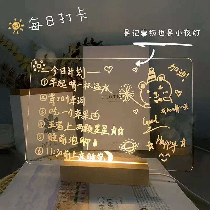LED Luminous Acrylic Message Board – Desktop Night Light with Erasable Writing, Transparent Glowing Reminder Board for Home, Office & Bedroom Decor