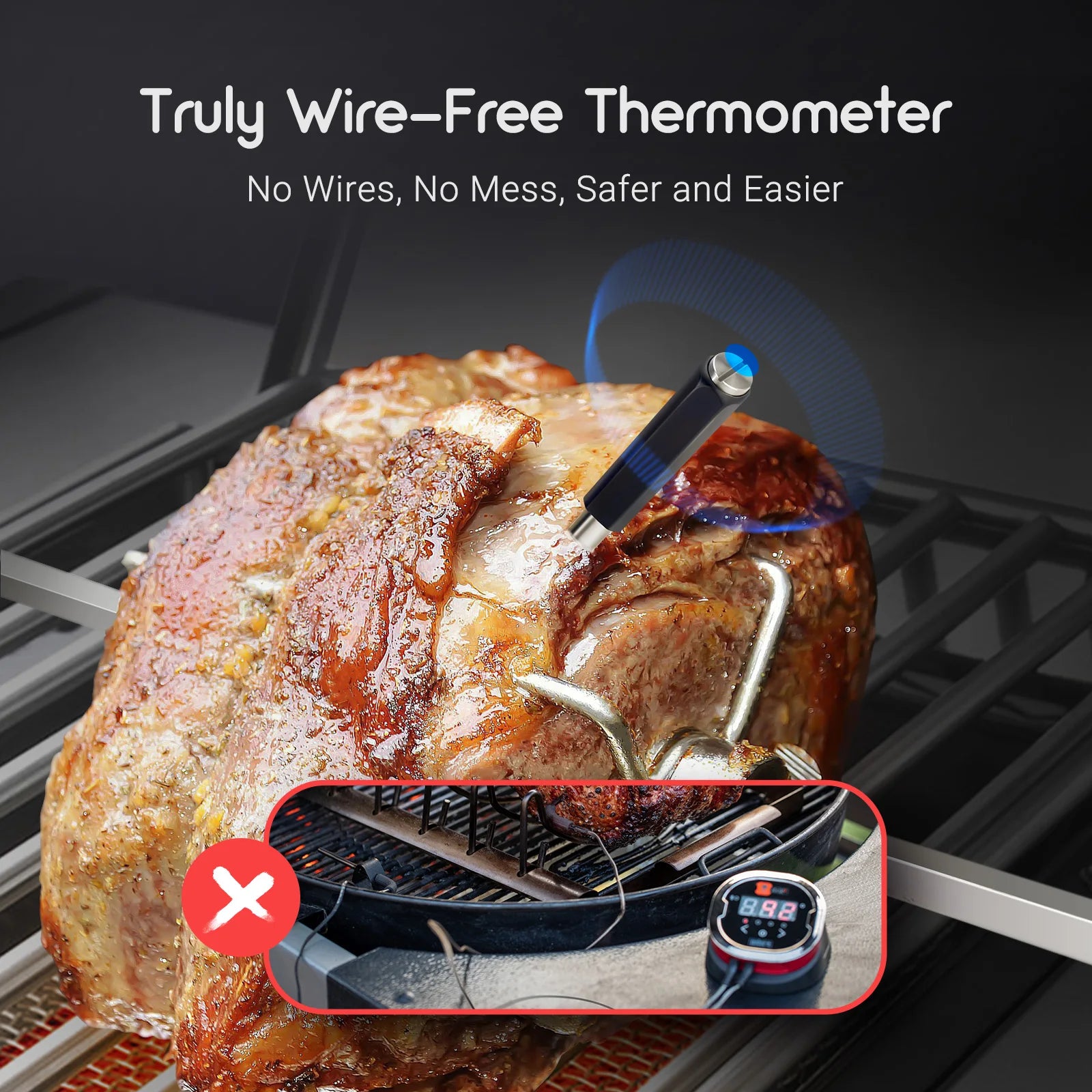 Wireless Bluetooth Meat Thermometer – IP67 Waterproof, Dual Sensor, 30m Range, 23 USDA Presets, App Monitoring for Oven, BBQ, Grill & Smoker