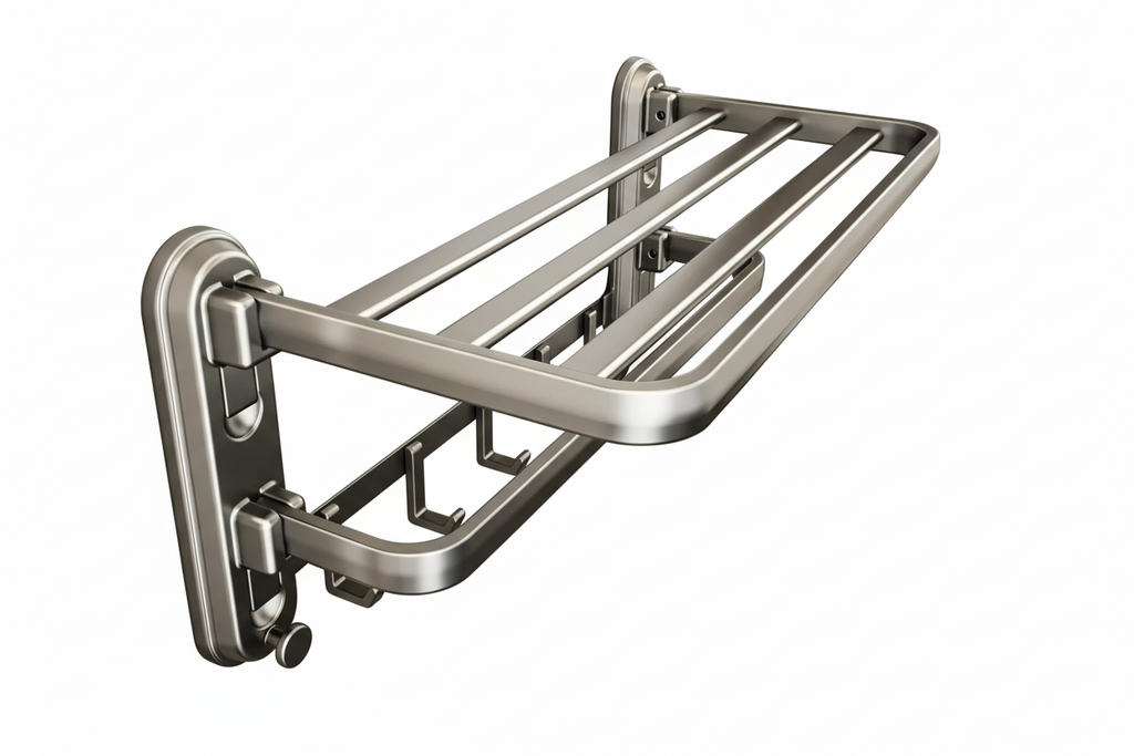 Foldable Towel Rack with Suction Cups – No Drilling Wall-Mounted Bathroom Towel Bar, Aluminum Alloy Double Bar, 50cm Space-Saving Storage Rack
