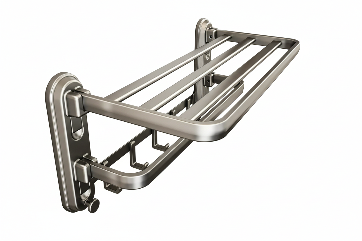 Foldable Towel Rack with Suction Cups – No Drilling Wall-Mounted Bathroom Towel Bar, Aluminum Alloy Double Bar, 50cm Space-Saving Storage Rack