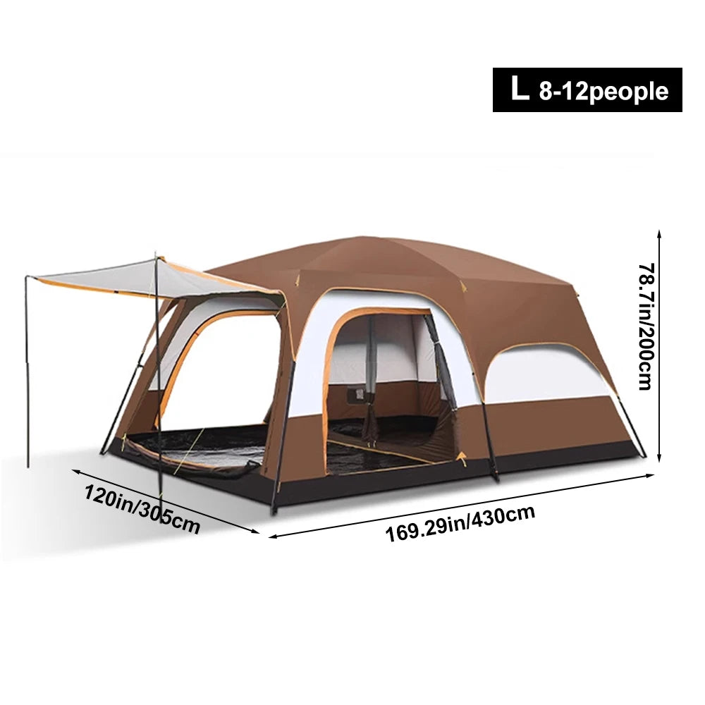 330x210x185cm Person 2 Room Family Tent Large Double Layer Camping Tent with Sun Mosquito Protection Waterproof Privacy Shelter