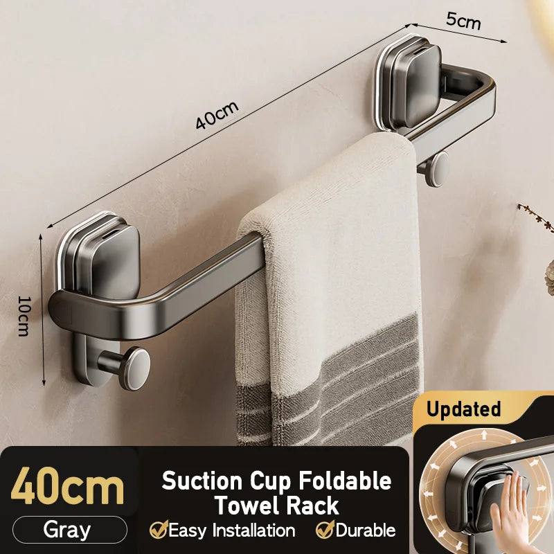 Foldable Towel Bar with Suction Cups – No Drill Wall Mount Steel Towel Rack for Bathroom, Kitchen & Balcony, Available in 30/40/50cm, Dark Gray