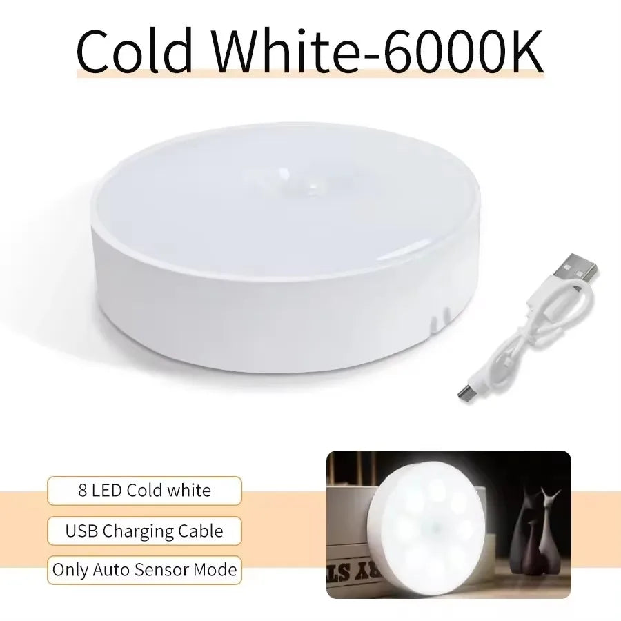 3-Pack Motion Sensor LED Night Light – USB Rechargeable Wireless Cabinet Light, 120° Sensor, Magnetic Mount, Cool/Warm White