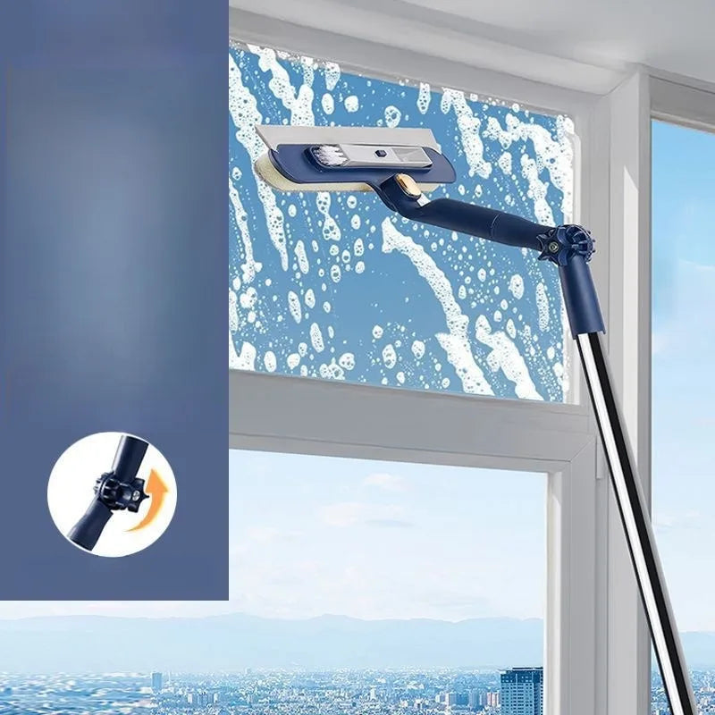 2-in-1 Double-Sided Window Cleaner with Telescopic Aluminum Handle – Rotatable High-Rise Glass Cleaning Tool